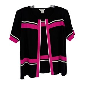 Exclusively Misook Size LP Knit Cardigan Sweater Short Sleeve Black Pink